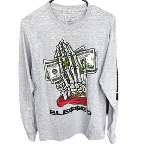 Return to Sender Shirt Adult Small Gray Blessed Skeleton Money Graphic‎